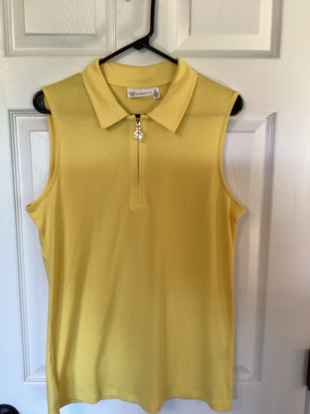 Two Rafaella Sleeveless Yellow and White Zip-Front Polo Tank